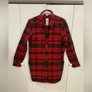 NWT LL Bean Signature 100% Cotton Button Down Tunic Flannel Fiery Red Size M